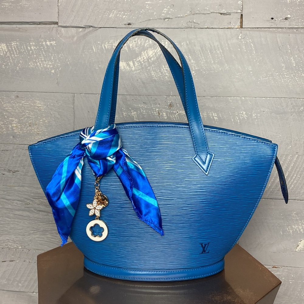 Louis Vuitton Blue Epi Leather Handbag with Scarf Charm